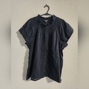 J. Crew NWT Women’s Smocked-neck top in textured gauze black size medium